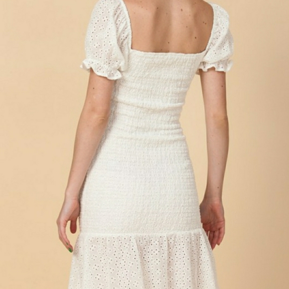 Smocked White Mini Dress - Picture 6 of 6